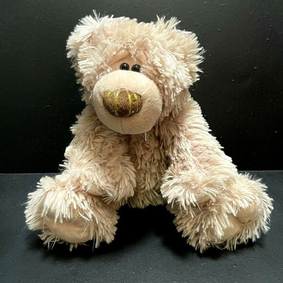 Kellytoy 12” super soft fluffy beige cuddily cute bear with gold threaded nose - Picture 1 of 9